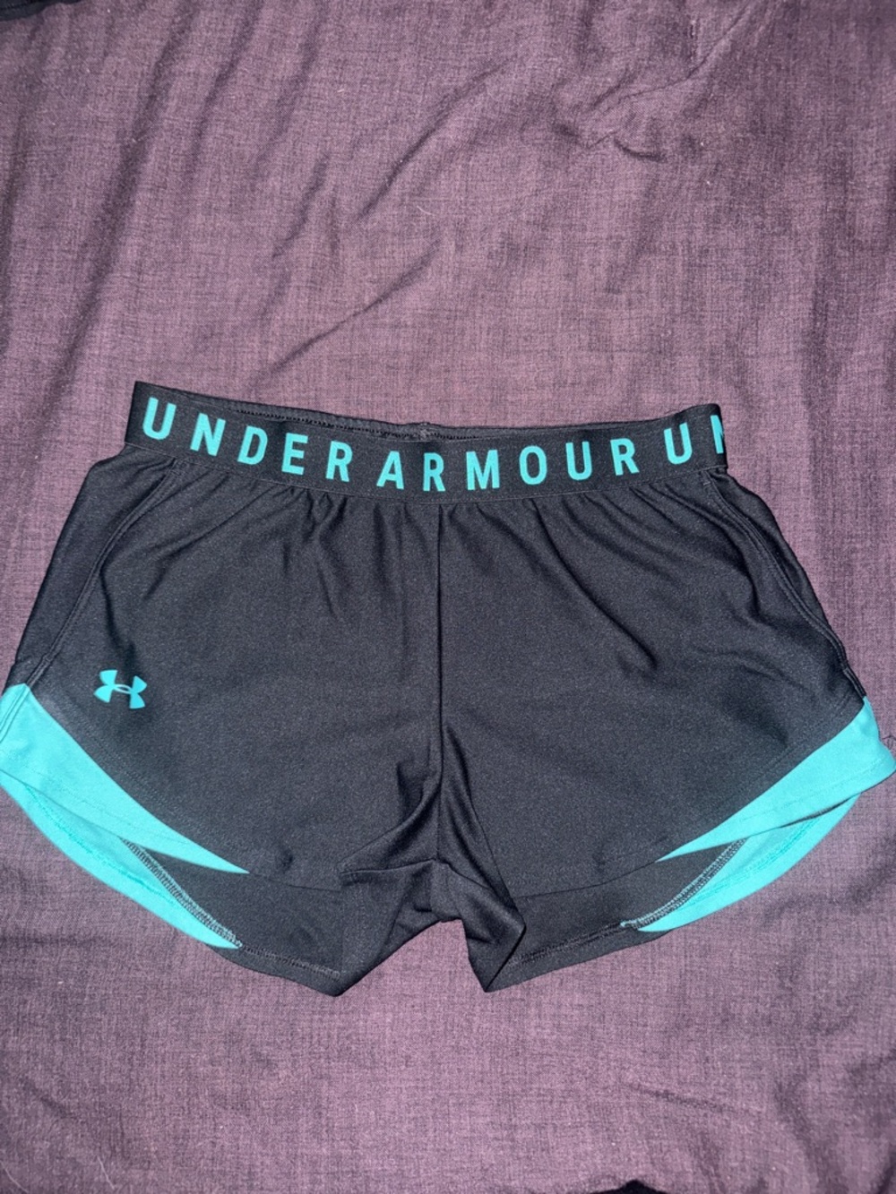 Under Armour Black and Teal Women's Athletic Shorts Flyby 2.0